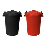 50L BLACK & RED HEAVY DUTY PLASTIC RUBBISH BIN WASTE DUSTBIN LOCKING LID