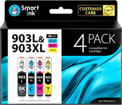 Cartouche D¿Encre Compatible Pour Hp 903 Xl 903Xl 4 Pack (Noir Cyan Magenta Jaune) Avec Système De Puce Avancée Pour Officejet 6950 All-In-One Officejet Pro 6960 6970 All-In-One