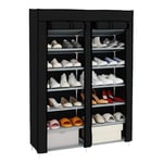 Youyijia 7-Tier Shoe Rack Shoe Storage Cabinet with Dust Cover for 28 Pairs Shoes Shoe Rack Standing for Living Room Hallway Shoe Organiser with Dustproof Cover 128 x 89 x 27cm (Black)