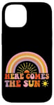 Coque pour iPhone 14 Here Comes The Sun Style rétro arc-en-ciel