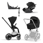 Cybex, Barnevogn, Platinum Line, e-Priam inkl. Cloud T &amp; Base T - Sepia Black/Chrome Black