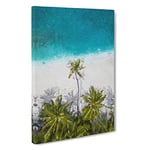 Big Box Art Palm Tree Beach in The Maldives Canvas Wall Art Framed Picture Print, 30 x 20 Inch (76 x 50 cm), Turquoise, White, Olive, Green, Olive, Green, Grey