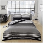 GC GAVENO CAVAILIA Polycotton Duvet Covers King Size, Striped Bedding Sets With Pillow Cases, Cosy Comforter Bed Set, Black/White