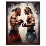 Cage Fight Oil Paint Artwork Combat Mixed Martial Arts Boxing Wrestling Art Print Framed Poster Wall Decor 12x16 inch