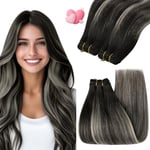 YoungSee Extension de Cheveux Tissage Ombre 14 Pouces Tissage Cheveux Humain Ombre Noir à Argent Extensions Tissage Vrais Cheveux Ombre Double Weft Extensions Pour Cheveux Courts 100g