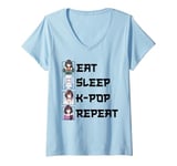 Womens Eat Sleep K-Pop Repeat Anime Fan Korean Music Finger Heart V-Neck T-Shirt