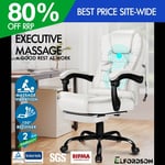 ELFORDSON Massage Office Chair Executive Gaming Seat Leather with Footrest White