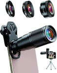 APEXEL 6 in 1 Phone Lens Kit - 22X Telephoto Lens, 205° Fisheye Lens, 120° Wide Angle Lens & 25X Macro Lens