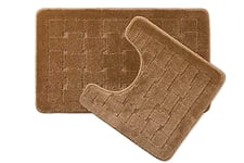 Emma Barclay Orkney - Crosshatch 2 Pc Bath Set in Beige - Mat 45x75cm/ Pedestal 45x45cm