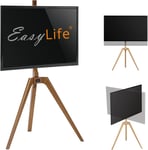 Trépied TV en Bois chevalet - Support TV Studio jusqu'à 65" et 40 kg - Orientable - Réglable en Hauteur - Gestion des câbles VESA jusqu'à 400 x 400 cm (Noir/Noyer foncé)