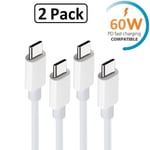 2-Pack Snabbladdning 60W USB-C PD kabel Samsung, iPhone, 100cm Vit