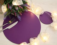 Set of 4 Elementary Purple Leatherboard Round Placemats and 4 Coasters - UK Made