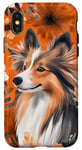 Coque pour iPhone X/XS Orange Aquarelle Floral Merle Shetland Sheepdog Art