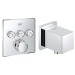 GROHE 29126000 | Grohtherm SmartControl Thermostat Concealed | Square | 3 Valves & 27704000 | Euphoria Cube Shower Outlet Elbow