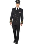 Smiffys Navy Officer Costume, Black with Jacket, Trousers, Mock Shirt & Hat, Land, Sea and Air Forces Fancy Dress, Adult Dress Up Costumes