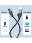 2in1 USB-C/USB 3.0 Ethernet-kaapeli tyyppi C RJ45 verkko-Internet LAN-sovitin, Gigabit, punottu, suoraan yhdistetty, Thunderbolt 4/3 yhteensopiva MacBook Air/Pron, XPS:n, IPhone 15 -sarjan, Galaxy S24-Grey kanssa