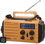 Radio Solaire, Radio de Chantier, Radio Portable à Manivelle, Radio d'urgence avec AM/FM/SW, Banque d'alimentation Rechargeable 4000mAh, Lampe de Poche LED et Lampe de Lecture, Alarme SOS, Boussole