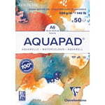 Clairefontaine 975620C Bloc Encollé Goldline Aquapad - 50 Feuilles Papier Aquarelle Blanc Grain Moyen Fin A6 10,5x14,8 cm 300g