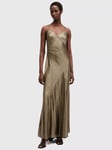 AllSaints Lili Satin Maxi Dress, Gold