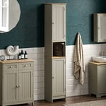 Bath Vida Priano Bathroom Cabinet Storage Cupboard Floor Standing Wooden Tallboy Unit, Grey & Oak