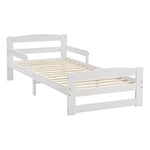 Juskys lit Arona 90 x 200 cm avec sommier à Lattes - Cadre de lit en Bois Massif Blanc - lit Simple avec Protection Contre Les Chutes - Espace de Rangement sous Le lit