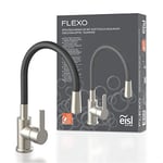 EISL Flexo NI186FLNIB Robinet d'évier de cuisine flexible en acier inoxydable/noir, bec haut avec tuyau doux au toucher, orientable à 360 degrés, économie d'eau