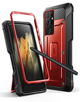 SupCase Unicorn Beetle Pro S Pen Slot Holder Rugged Case for Samsung S21 Ultra, Metallic Red