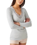 Damart - T-Shirt Manches Longues Maille Ajourée Thermolactyl, Femme, Gris, Taille L