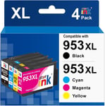 953XL Cartouches d'encre pour Cartouche HP 953 953XL pour HP Officejet Pro 7720 7740 8740 8730 8725 8720 8710 8218 8210 7730 8715,Noir,Cyan,Magenta,Jaune,Lot de 4(Q183)