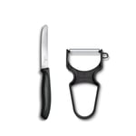 Victorinox Swiss Classic Set 2 Couteaux d'Office avec Éplucheur, Couteau de Cuisine pour Fruit et Légumes, Acier Inoxydable, Compatible Lave-Vaisselle, Noir