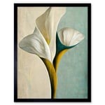 Cala Lily Lilies Flower Abstract Minimalist Painting Duck Egg Cream Mustard Art Print Framed Poster Wall Decor 12x16 inch