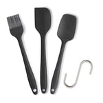 IdealHouse Ustensiles de Cuisine Spatules en Silicone Résistant à la Chaleur Spatule (3 Noir avec Pinceau)