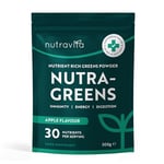 Nutravita Super Greens Powder - 23 Advanced Vegan Ingredients - Greens, Vitamins and Superfoods - Probiotic Blend for Gut Health - UK Made - 30 Servings (Apple Flavour)