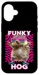 Coque pour iPhone 16 Funky Hog, joli hérisson, disco, danse, rave trance