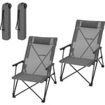 Lot de 2 Chaise Camping Pliante, Fauteuil de Pêche, Chaise de Plage Pliable, Légère, Portable, en Polyester, Gris Foncé - Woltu