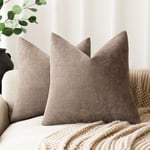 Foindtower Lot de 2 Housses de Coussin décoratives carrées texturées Douces et Unies avec Fermeture éclair pour canapé, Sofa, Chambre à Coucher, Salon, 50,8 x 50,8 cm, Taupe