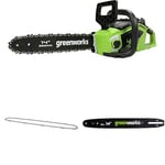 Greenworks 40V 35cm Tronçonneuse à Batterie avec Moteur Sans Balais SANS Batterie 40V et Chargeur + Greenworks 35cm Chaîne + Greenworks 35cm Barre de chaîne