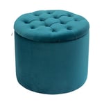 Baroni Home Pouf de Rangement en Velours avec Couvercle Ouvrable, Repose-Pieds de Salon et Chambre, Tabouret de Séjour avec Compartiments Porte-Chaussures et Petits Objets, Pétrole, 18,5x49 cm