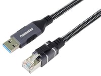 PremiumCord Câble Ethernet USB Vers RJ45 10/100/1000 Mbit/s, Cat 6 FTP, USB A Mâle Vers RJ45 Mâle, USB 3.2 Gen 1, Câble Tressé Robuste, Couleur Space Grey, Longueur 3 m