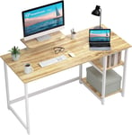 Bureau d`Ordinateur avec Support de Moniteur, 140cm Bureau à Domicile avec étagères de Rangement Réversibles Ordinateur Portable Bureau Gaming pour Petit Bureau et Postes de Travail, Beige