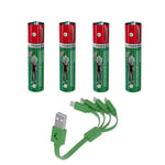 Wonder Full Energy- Piles AAA /LR03 - Rechargeables Via USB-C - Câble USB-C Inclus - Longue durée - Pack de 4 Piles - Compatible Siemens Gigaset A400, A415, AS405, AS690, C430, C430A, C530HX