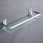 Étagère De Salle De Bain Rectangulaire En Verre Trempé Extra Épais En Aluminium Argenté Sable Pulvérisé, Fixation Murale, 35 Cm[ADP2210898]