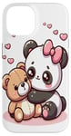 Coque pour iPhone 14 Adorable panda et ours en peluche câlins style kawaii