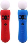 Lot De 2 Coques De Protection Antid¿¿Rapantes En Caoutchouc De Silicone Pour Manette De Playstation Ps4 Vr Move Ps Move Motion Controller (1 Rouge Et 1 Bleu)