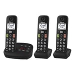 Panasonic KX-TGU133EB Digital Cordless Phone with Answering Machine, Base Unit & 3 Handsets, LCD Display, Big Buttons, Fav Call, Hearing Aid Compatible, Black