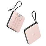 VRURC Mini Portable Charger, 22.5W USB C Fast Charging 10000mAh Pocket Power Bank with Built-in Cable, Battery Pack for iPhone 16 15 14 13 Samsung Galaxy S23 S22 Google Android, Pink(1 Pack)