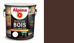 Peinture spéciale bois Marron brun normand satin 2.5L ALPINA microporeux protège