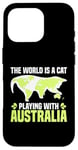 Coque pour iPhone 16 Pro Le monde est un chat qui joue avec l'Australie World Map Traveler