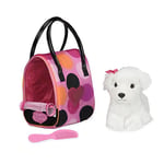 Pucci Pups by Battat ST8356Z Bichon Frisé en Peluche dans son Sac en Peluche Rose Imprimé Pois Multicolores - Peigne Inclus