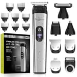 Brightup Beard Trimmer Men, Hair Clippers, 4 Hours of Cordless Use, Stainless Steel Metal Body, Grooming Kits for Head, Mustache, Face, Nose, Ear, Ball, Body Hair, Waterproof, LED Display